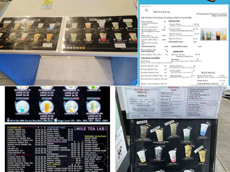 Milk Tea Lab Menu