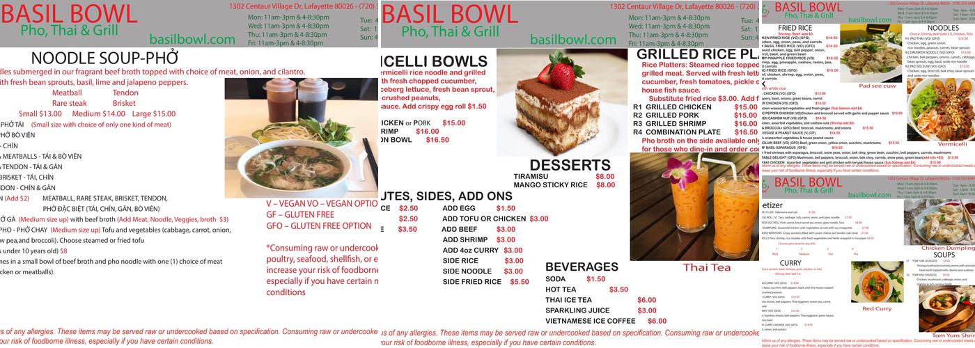 Basil Bowl Menu