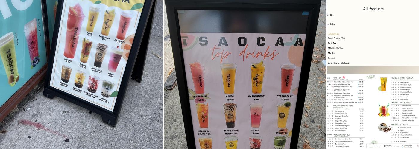 Tsaocaa Bubble tea Menu