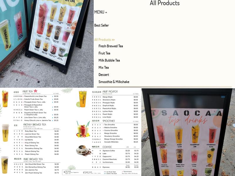 Tsaocaa Bubble tea Menu