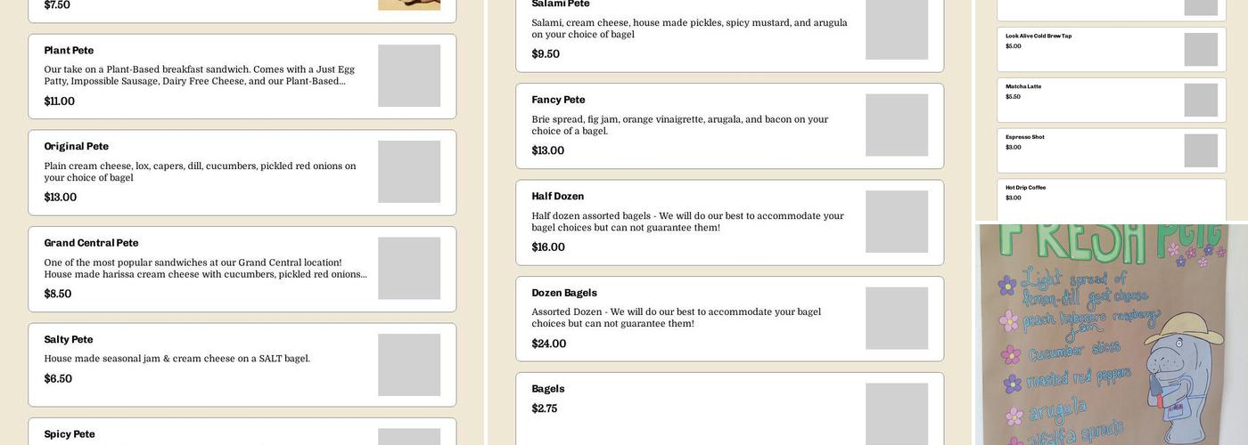 Pete's Bagels Menu
