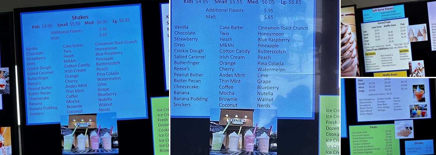 Conie's Ice Cream Menu
