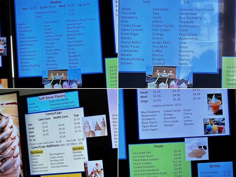 Conie's Ice Cream Menu