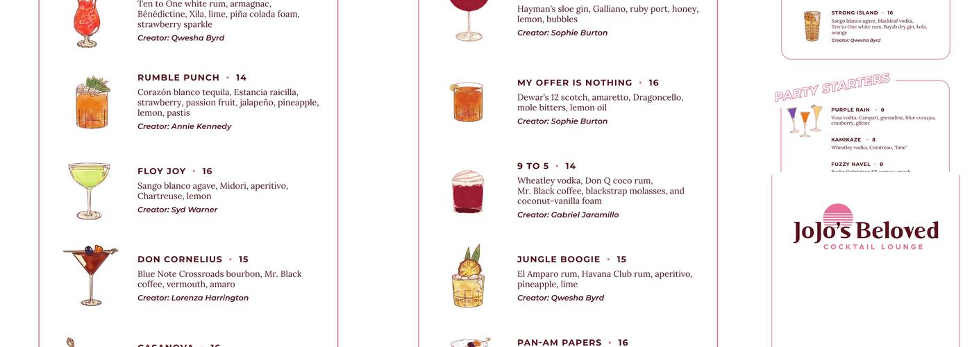 Jojo’s Beloved Cocktail Lounge Menu