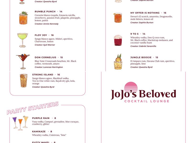 Jojo’s Beloved Cocktail Lounge Menu