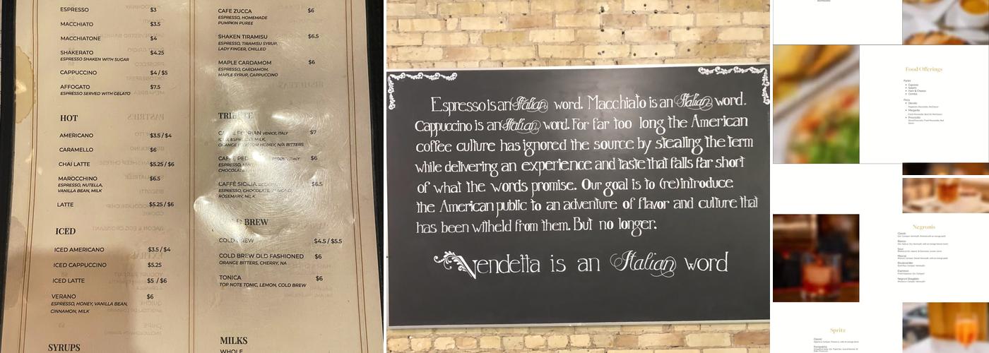Vendetta Coffee Bar Menu