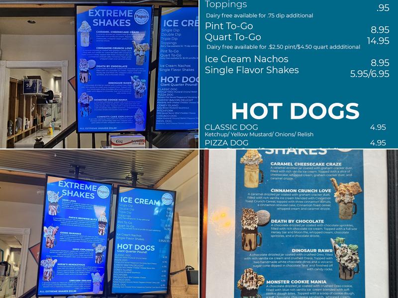 Papa's Ice Cream & Treats Menu
