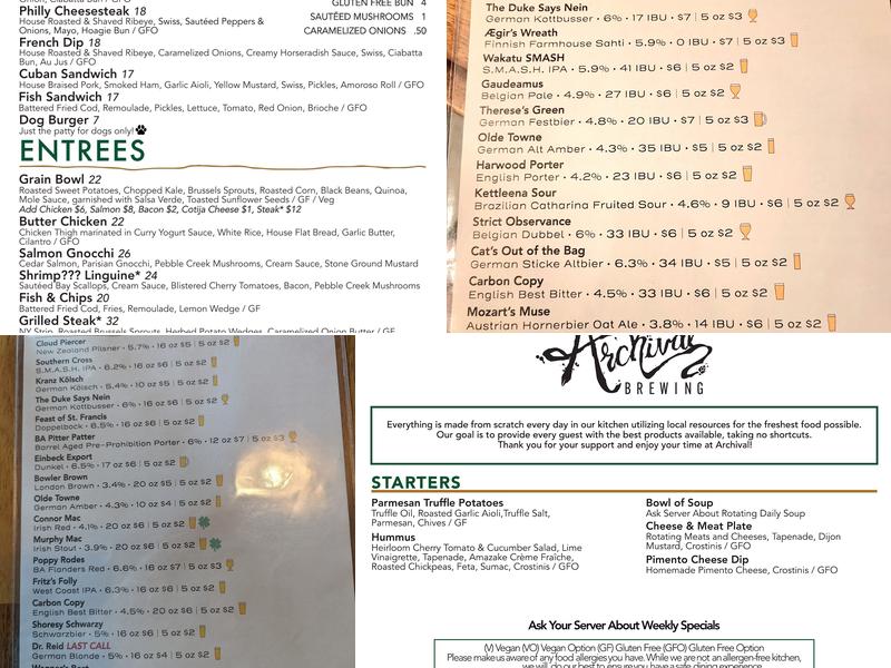 Archival Brewing Menu