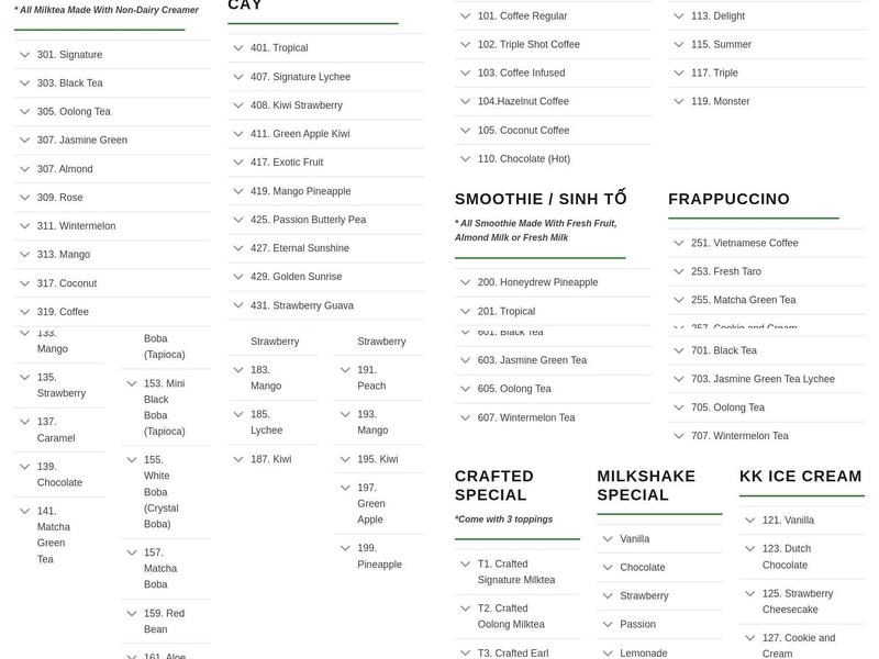 King Kong Milktea & Smoothie - Fusion Kitchen Menu