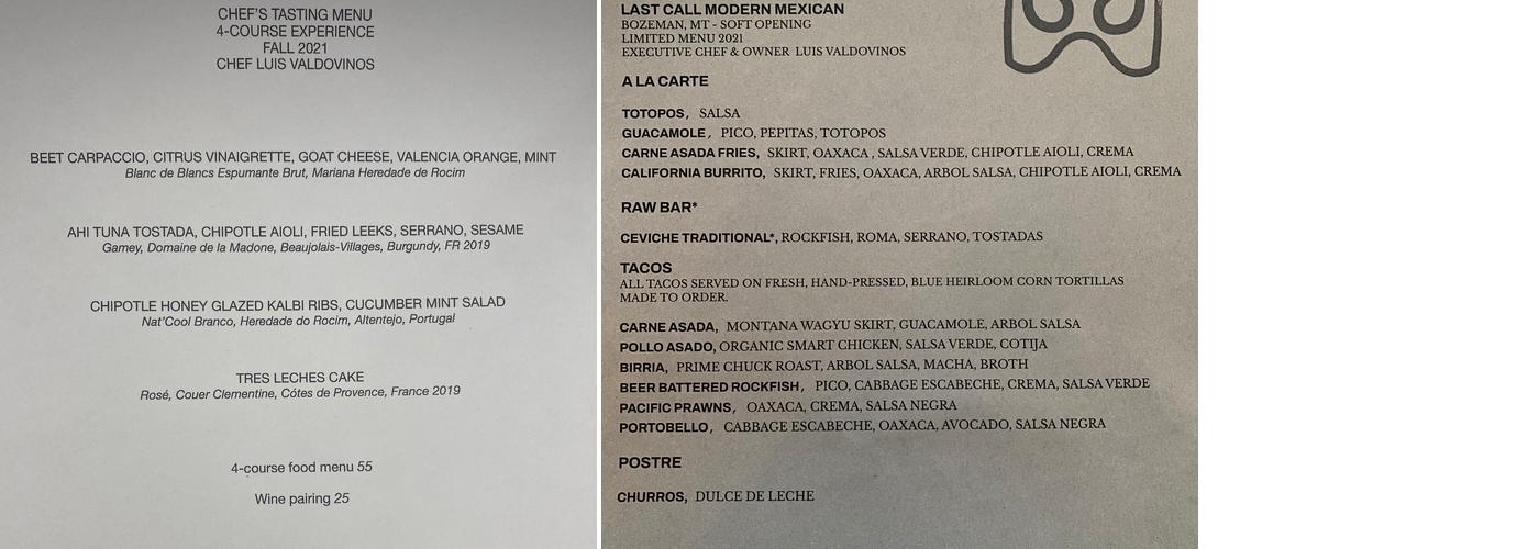 Last Call Modern Mexican Menu