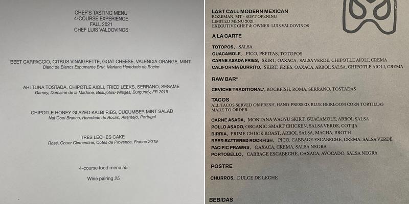 Last Call Modern Mexican Menu