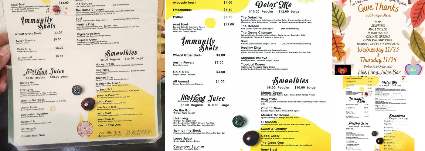 Live Long Juice Bar Menu