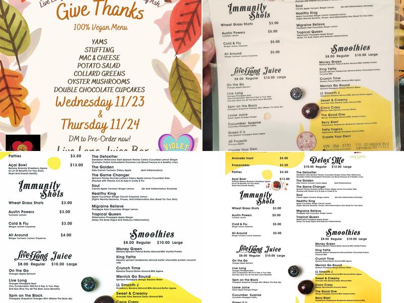 Live Long Juice Bar Menu