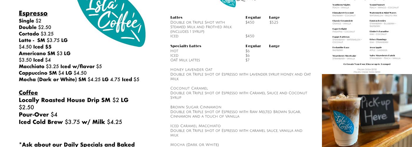 Isla Coffee Menu