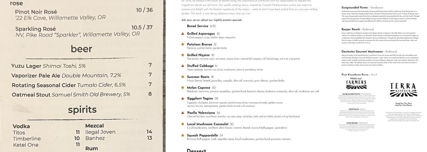 Terra Kitchen Menu