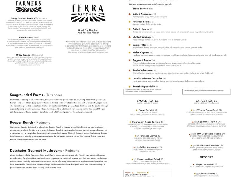 Terra Kitchen Menu