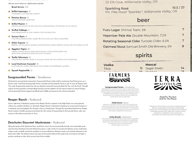Terra Kitchen Menu