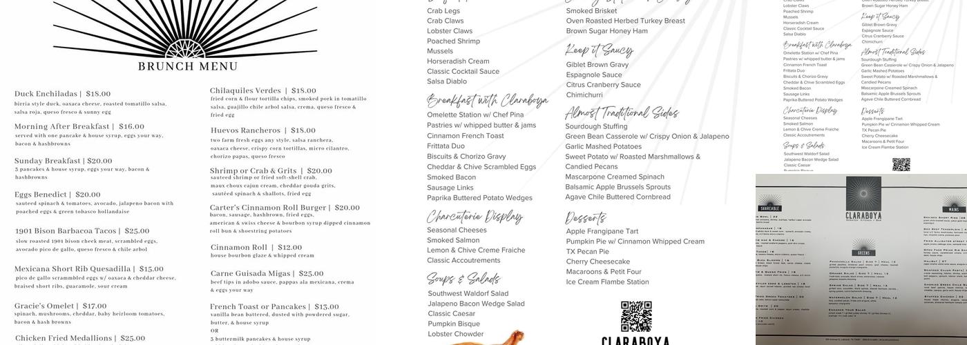 Claraboya Scratch Kitchen & Bar Menu