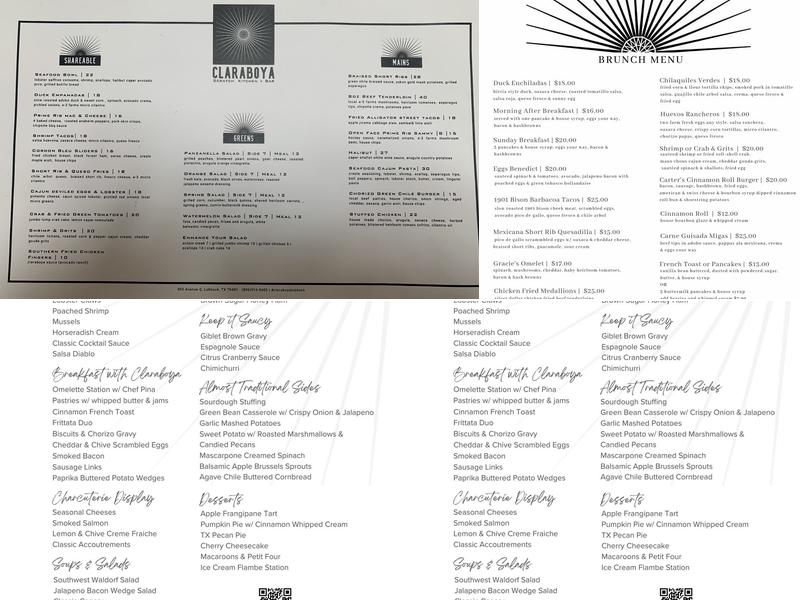 Claraboya Scratch Kitchen & Bar Menu