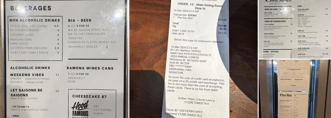 Phở Bắc Menu