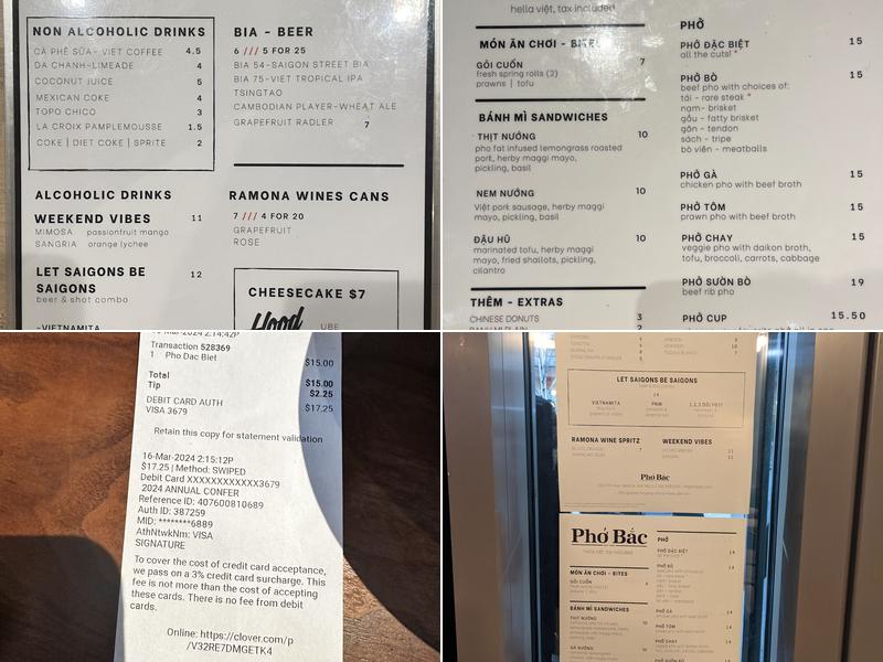 Phở Bắc Menu