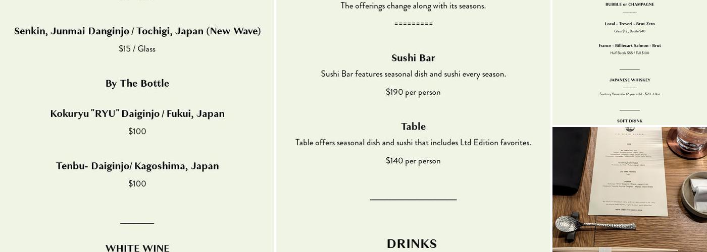 Ltd Edition Sushi Menu