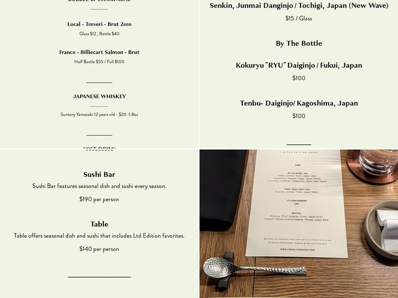 Ltd Edition Sushi Menu