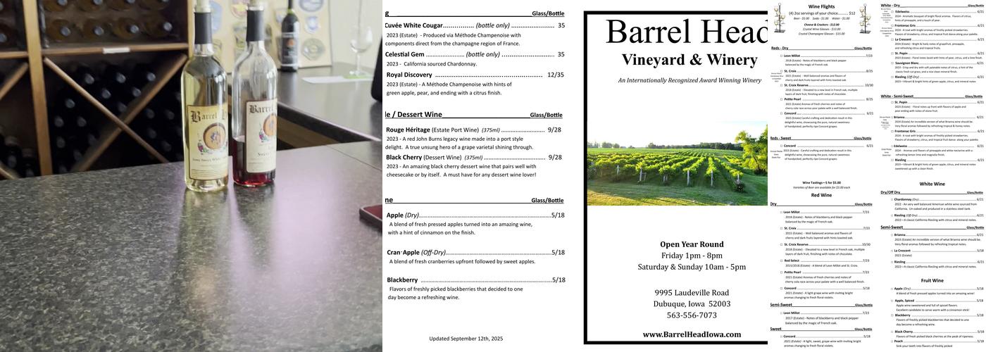 Barrelhead Winery Menu