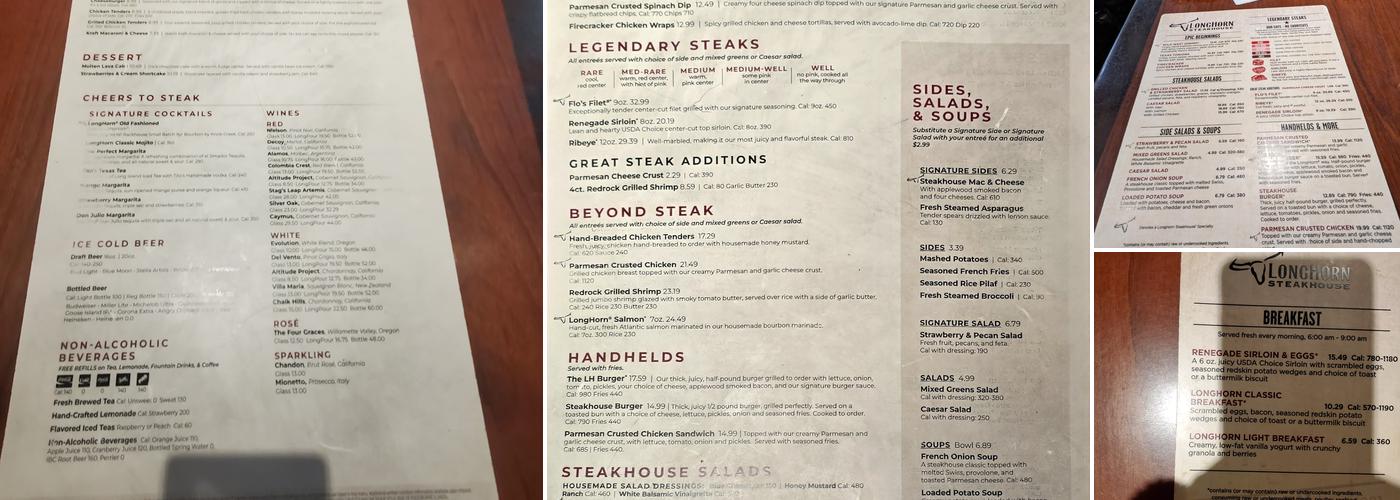 LongHorn Steakhouse Menu