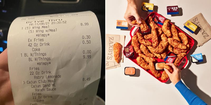 Zaxbys Chicken Fingers & Buffalo Wings Menu