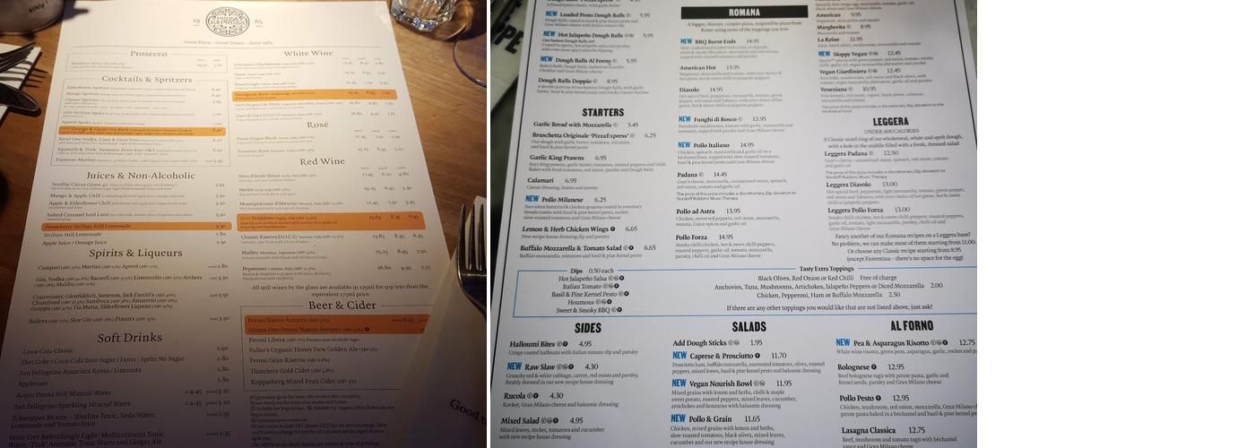 Pizza Express Menu