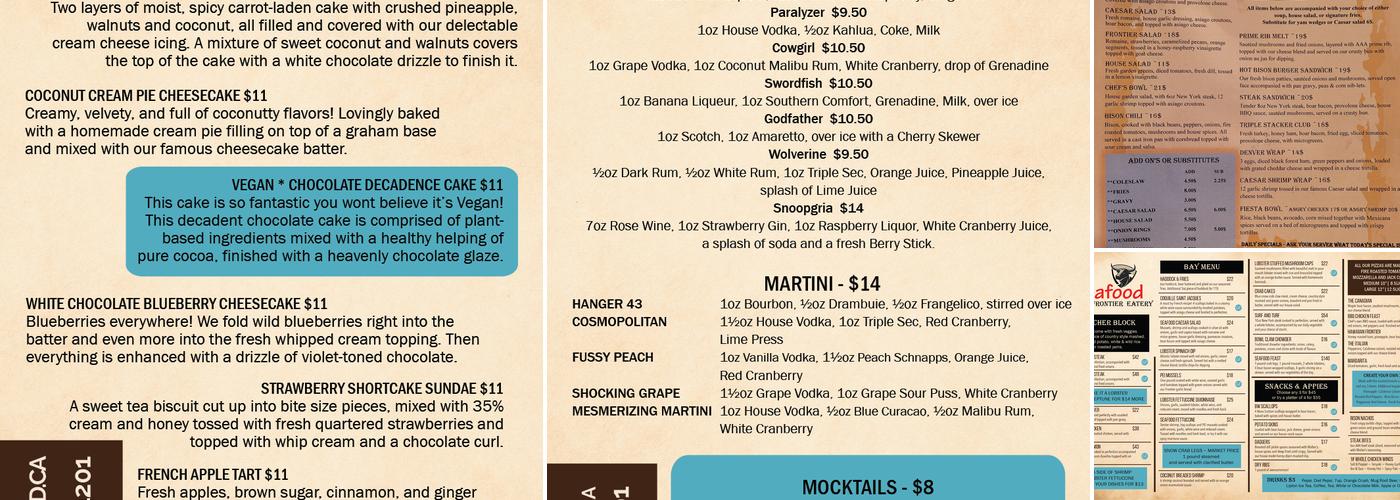 Frontier Eatery & Seafood Menu
