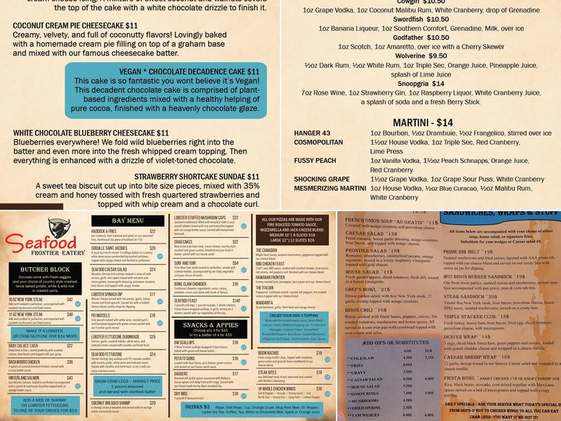 Frontier Eatery & Seafood Menu