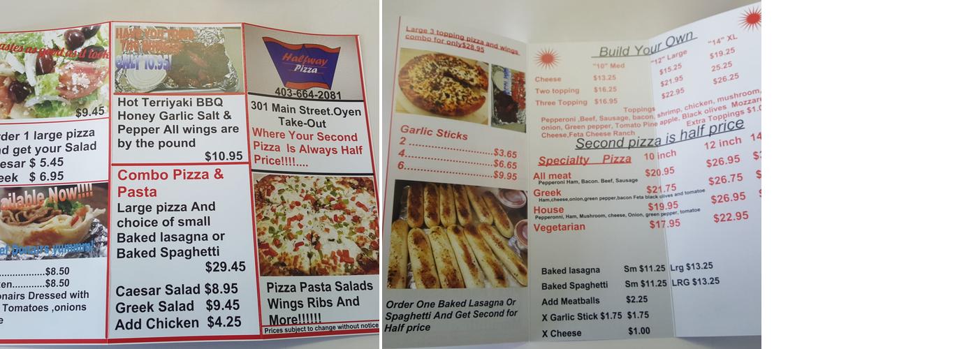 Halfway Pizza & Convenience store Menu