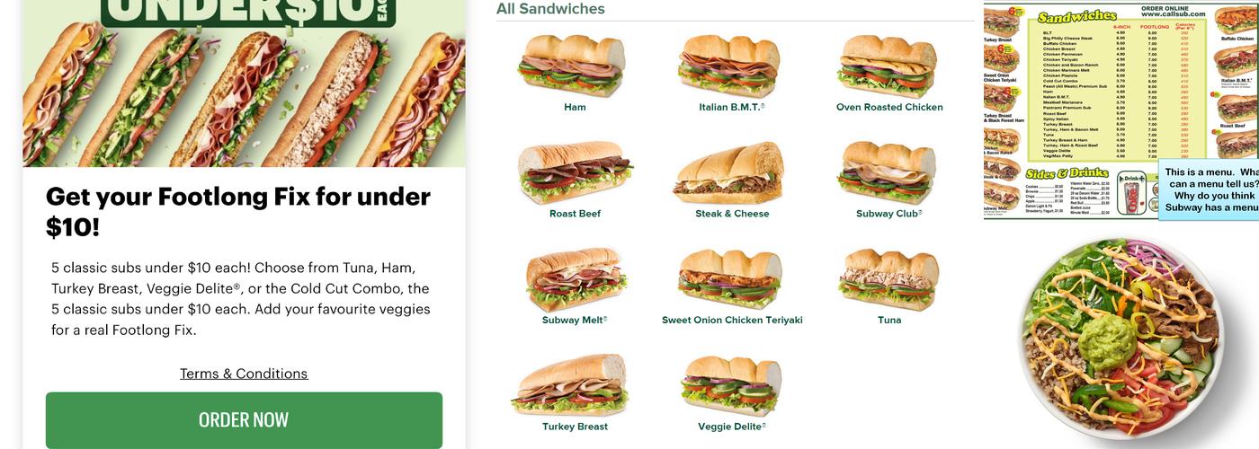 Subway Menu