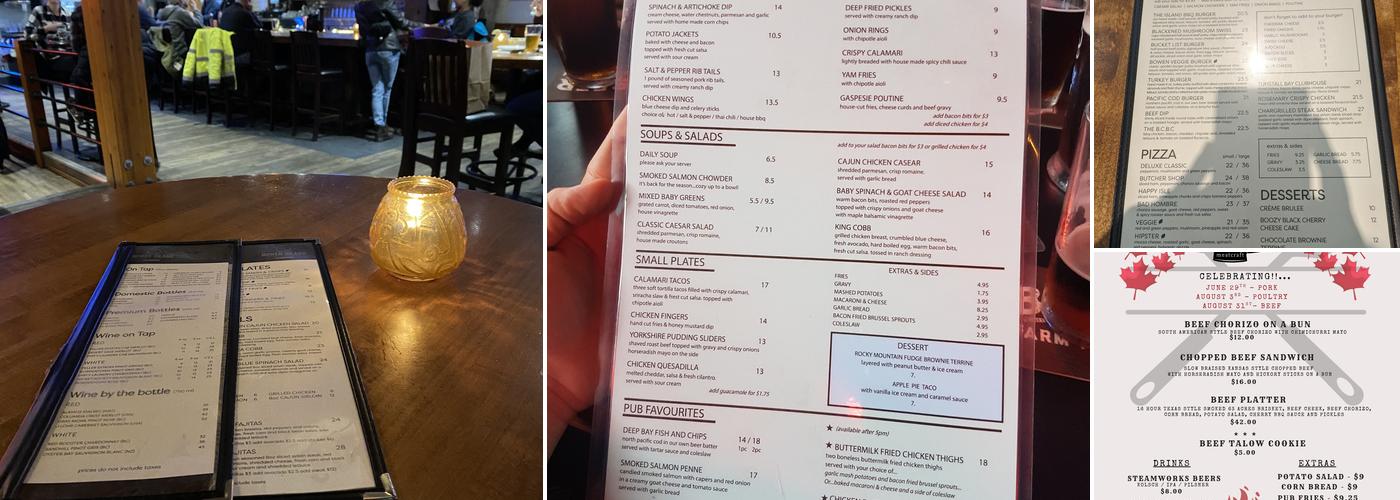 Bowen Island Pub Menu