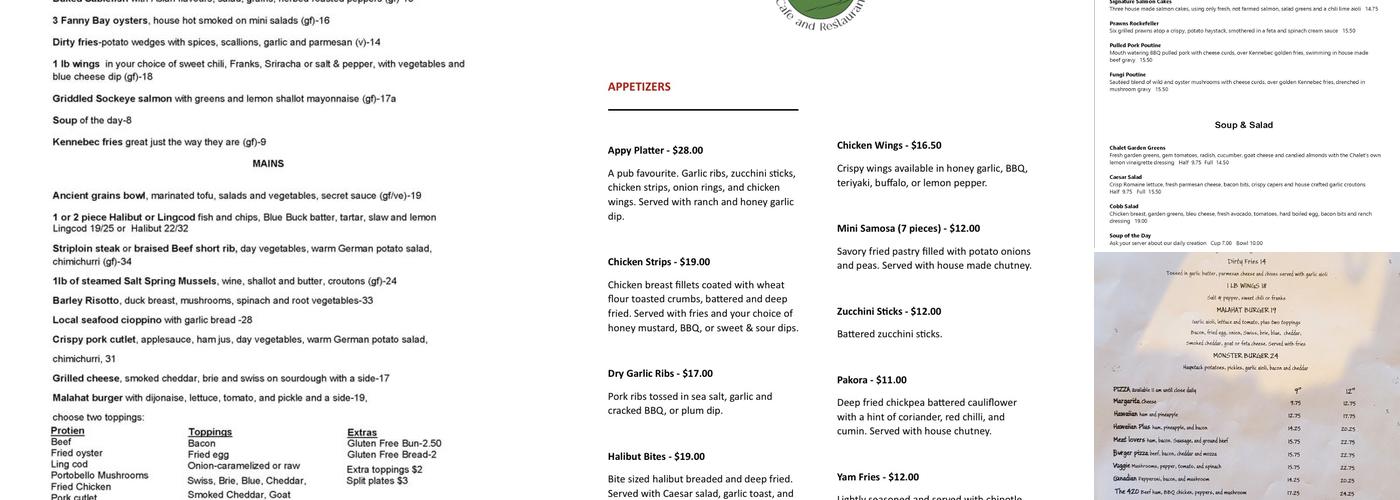 The Malahat Chalet Menu