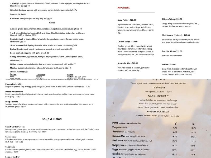 The Malahat Chalet Menu
