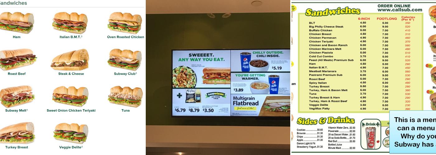 Subway Menu