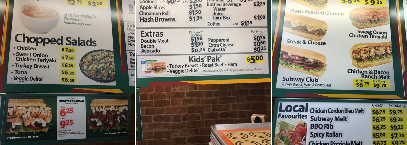 Subway Menu