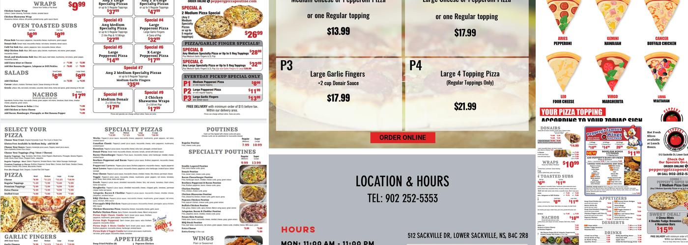 Peppery Pizza and Poutine Menu