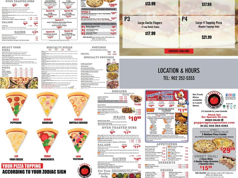 Peppery Pizza and Poutine Menu