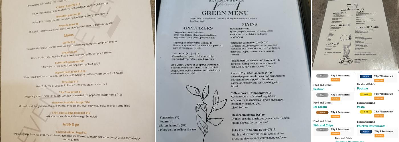 7 by 7 Restaurant Menu