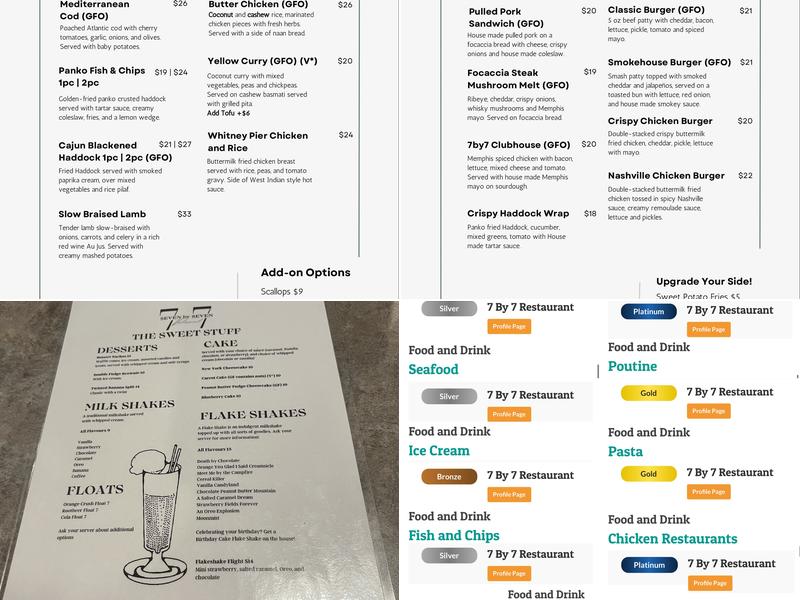 7 by 7 Restaurant Menu