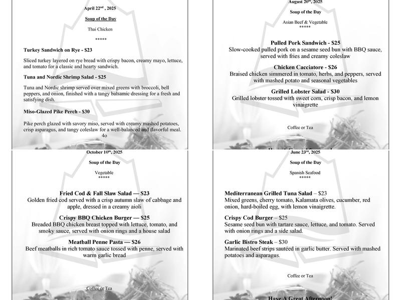 The Granite Room Menu