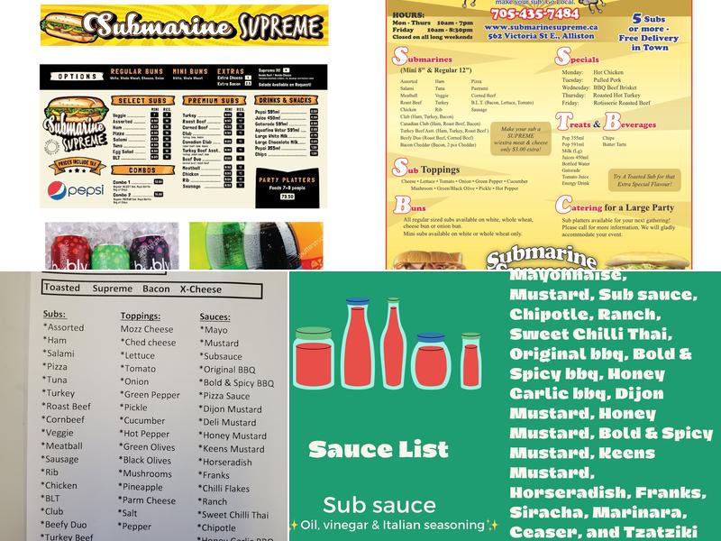 Submarine Supreme Menu