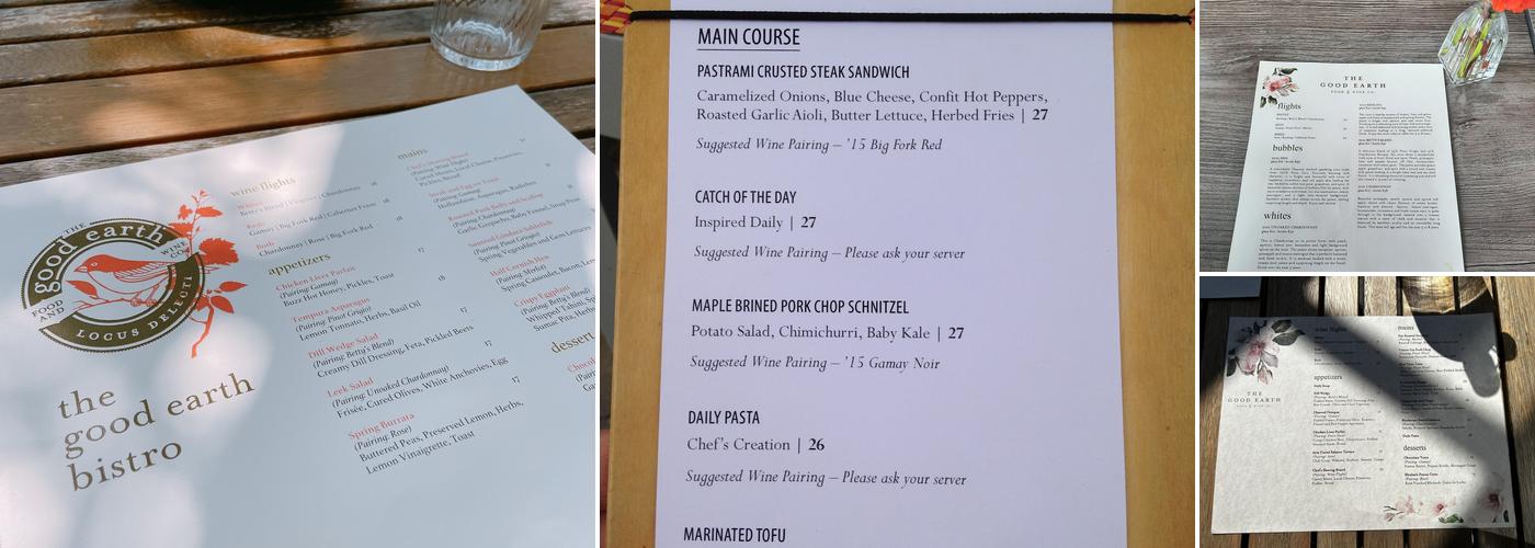 The Good Earth Food and Wine Co. Menu