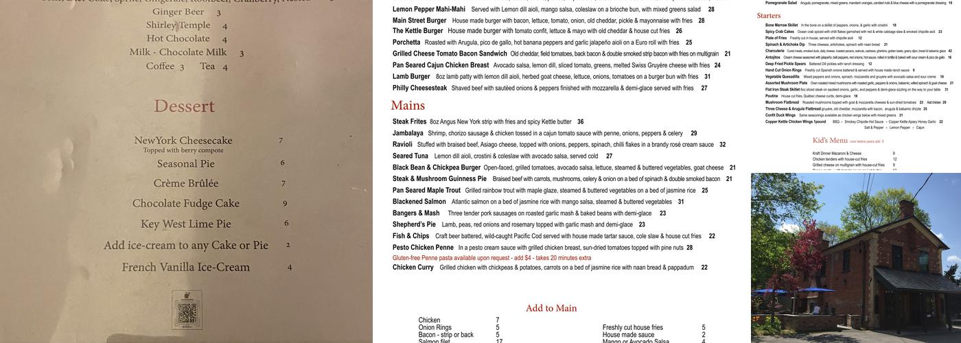 Copper Kettle Pub Menu