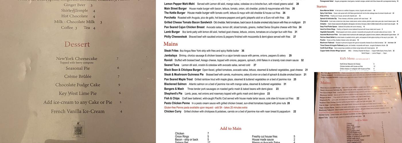 Copper Kettle Pub Menu