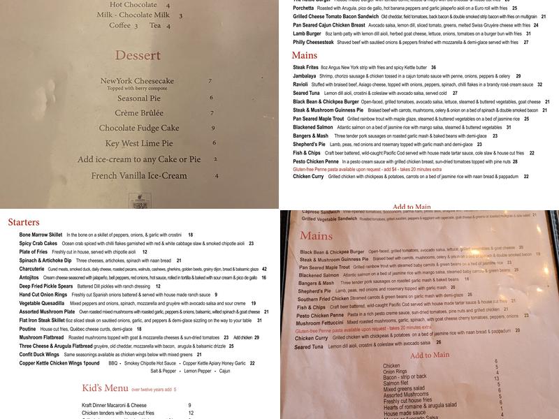 Copper Kettle Pub Menu